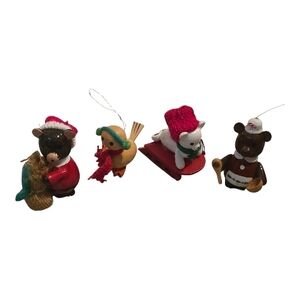 Vintage Wood Christmas Ornament Set Of 4